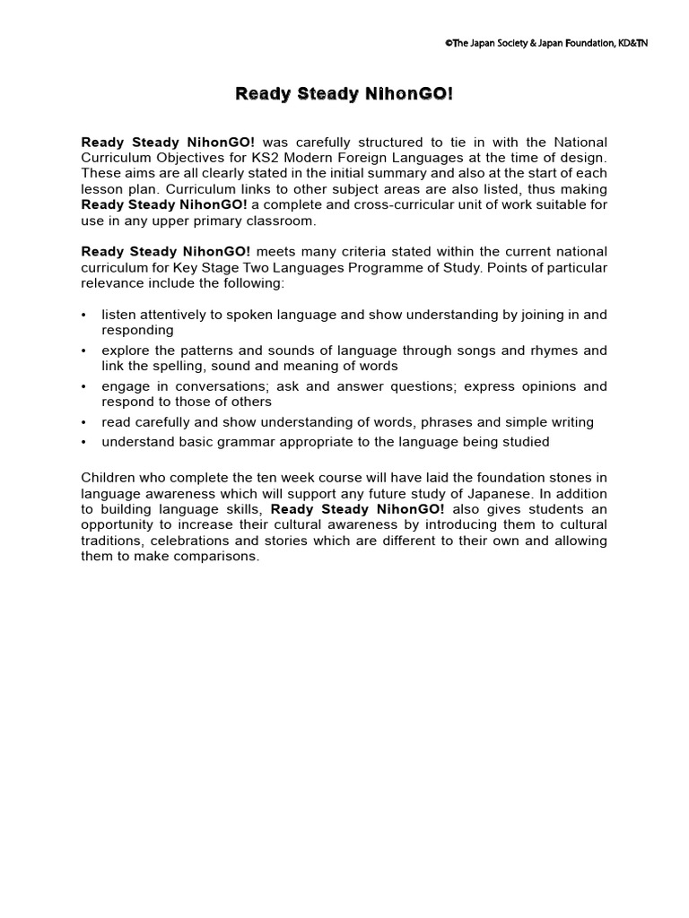 KS2 Japanese Language Curriculum Guide | PDF