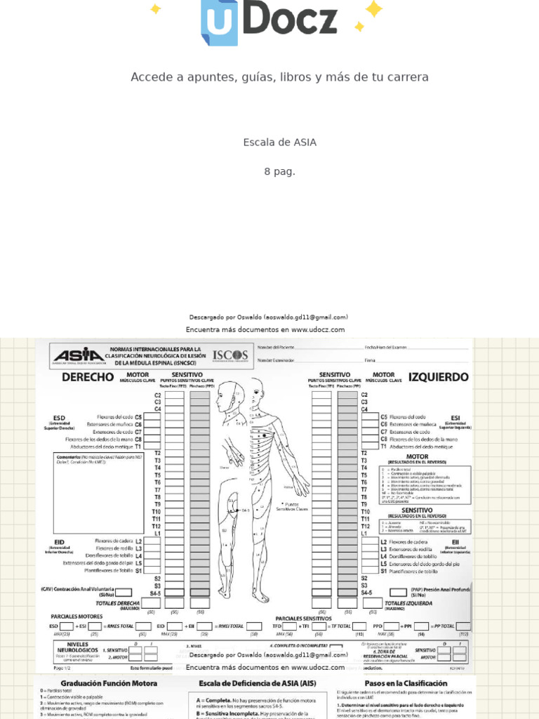 Escala ASIA para Lesiones Medulares | PDF | Médula espinal | Anatomía ...