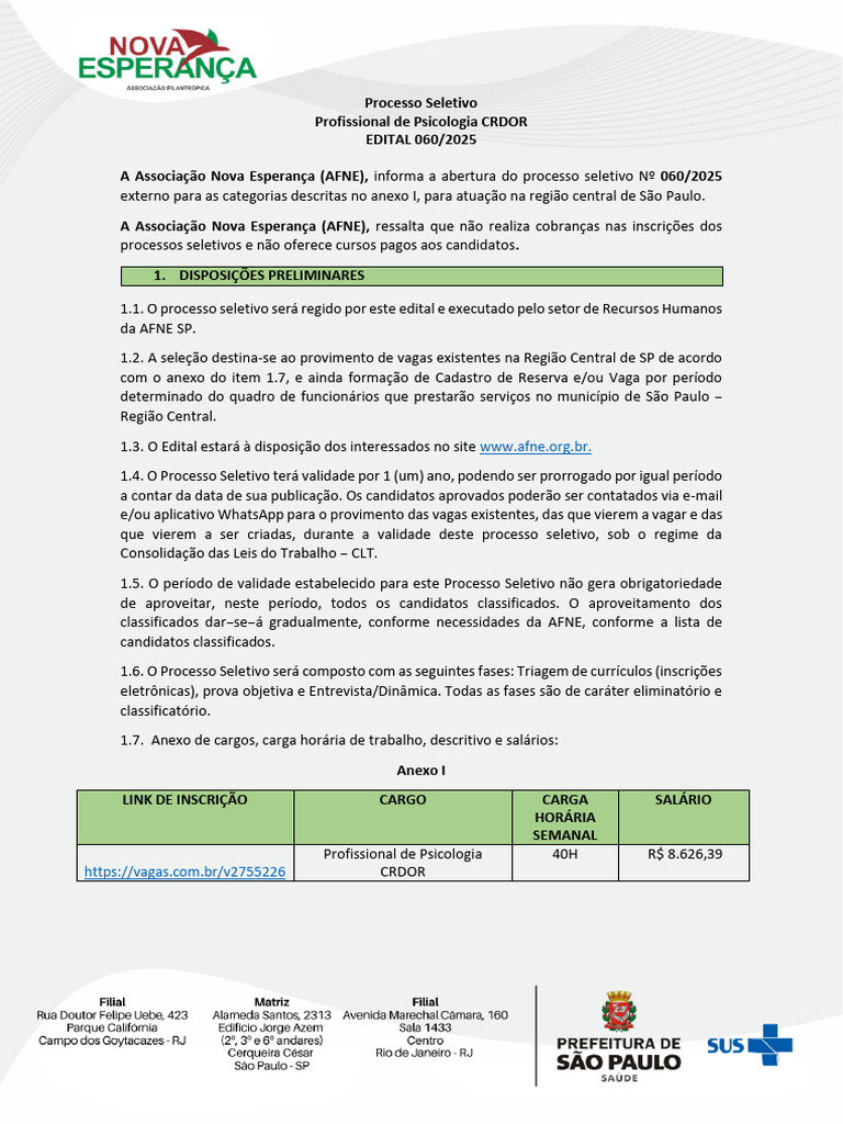 Processo Seletivo Psicologia SP 2025 | PDF | Ação afirmativa | Gestão ...