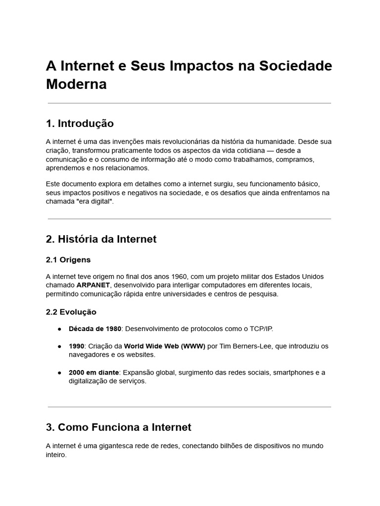 Impactos da Internet na Sociedade Moderna | PDF | Internet | Rede de ...
