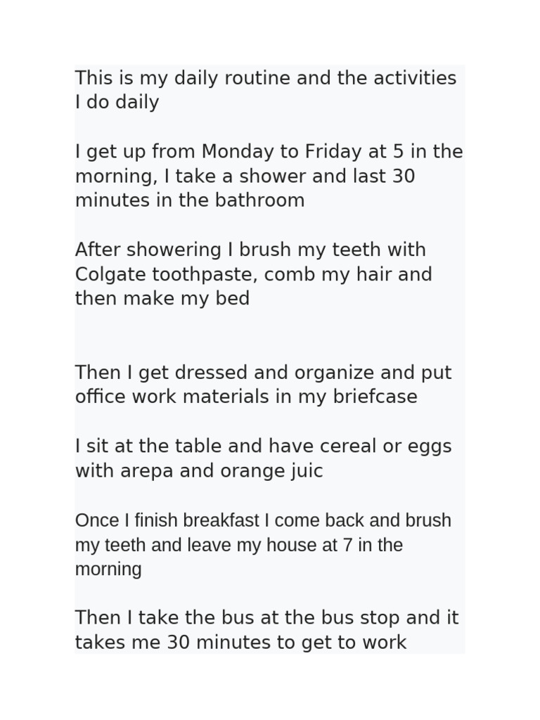 This Is My Daily Routine and The Activities I Do Daily | PDF