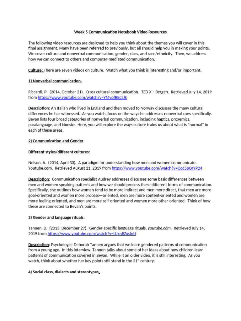 Week 5 Communication Video Resources | PDF | Nonverbal Communication ...