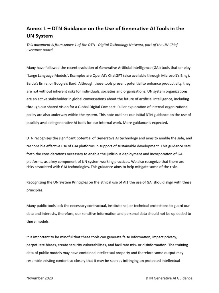 UN Guidance on Generative AI Use | PDF | Artificial Intelligence ...