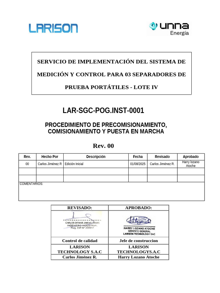 Procedimiento de Precom para Separadores | PDF | Sistema de manejo de ...