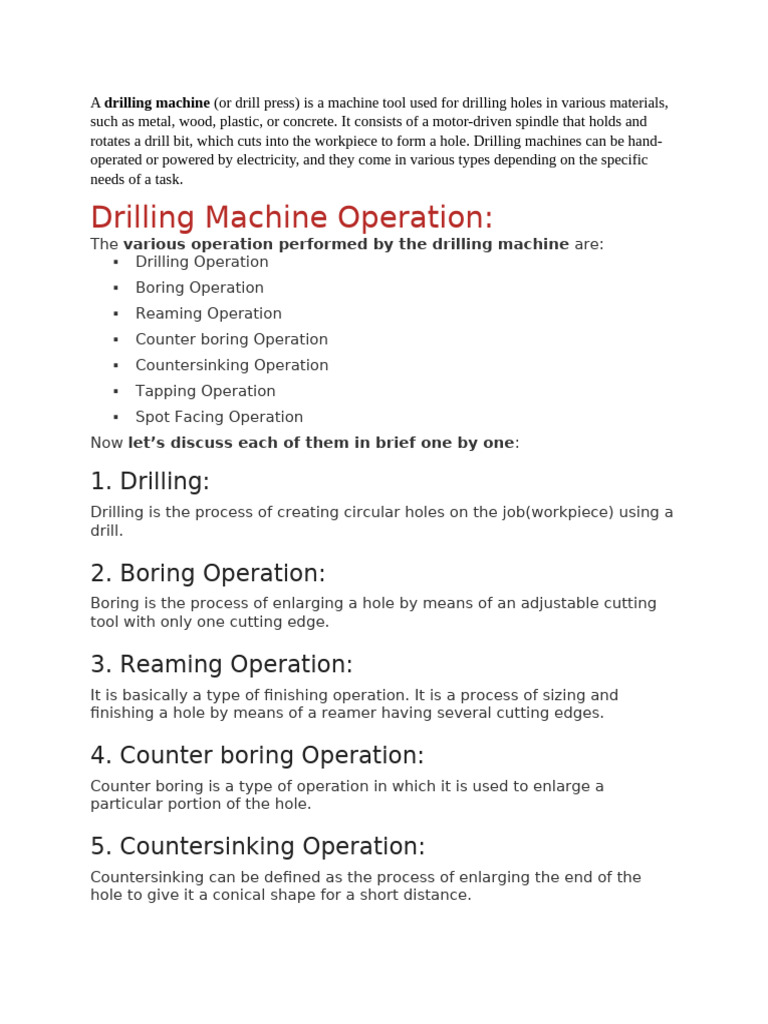 Drilling Machine Operations and Types | PDF | Drill | Drilling