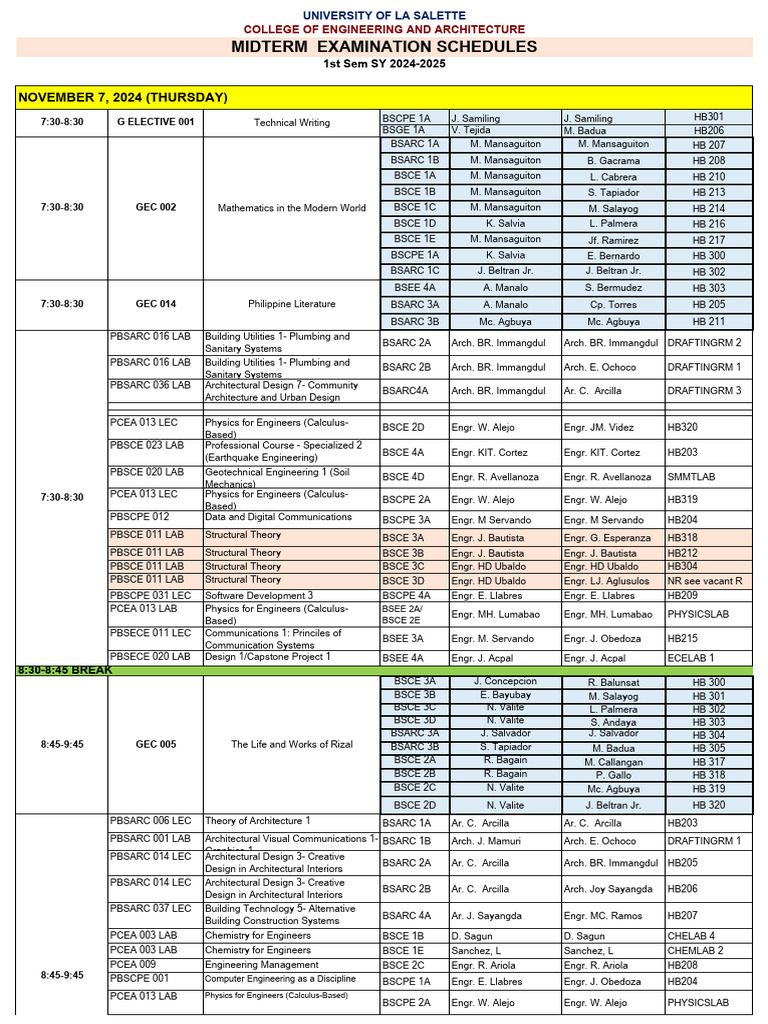 Midterm Examinations Schedule First Sem 24 25 As of 11-4-24 | PDF ...