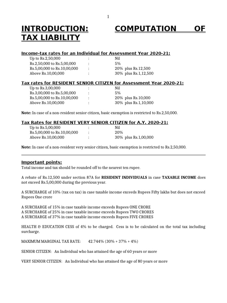 Tax Liability Computation for AY 2020-21 | PDF | Capital Gains Tax ...