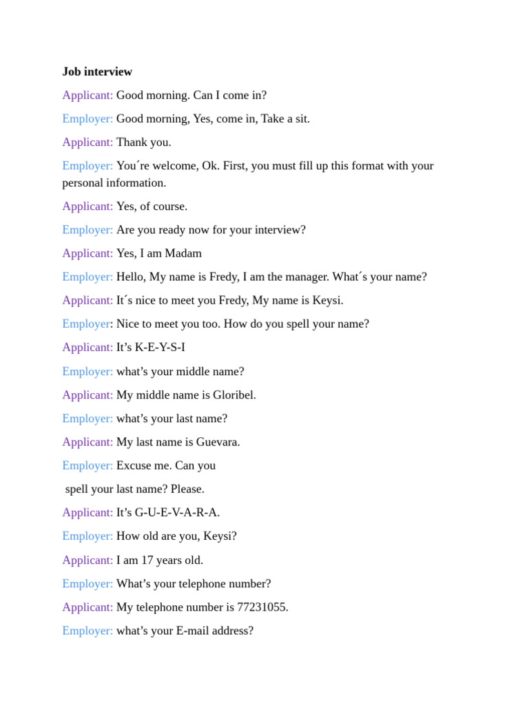 Job Interview Dialogue Example | PDF