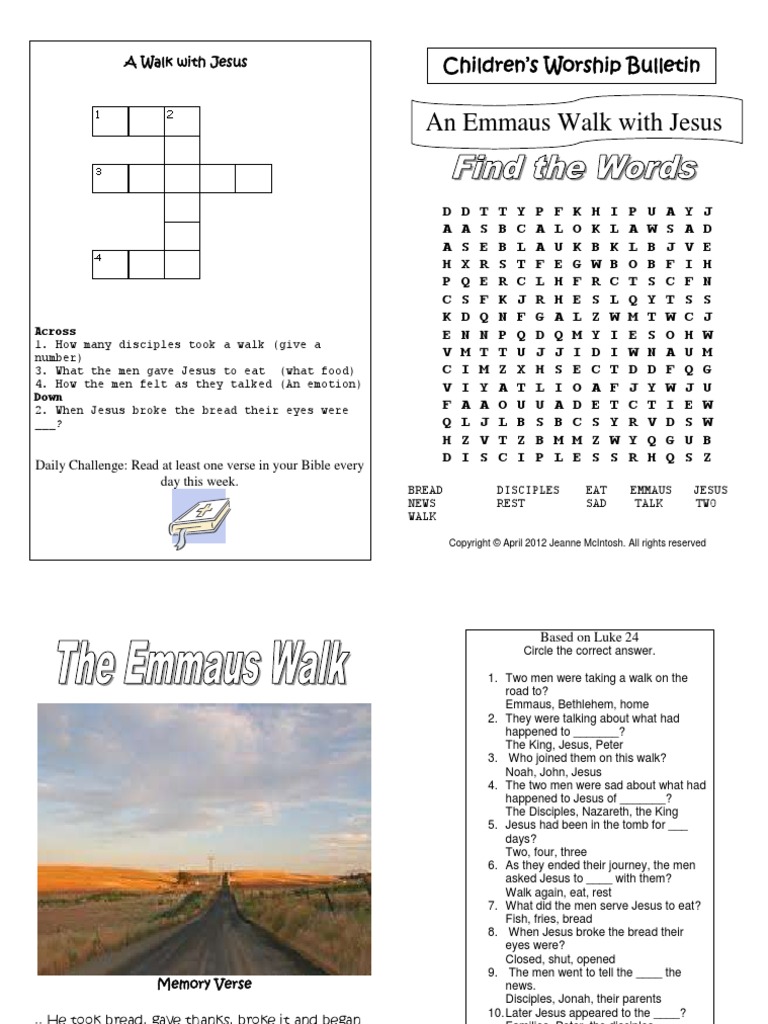 A Walk to Emmaus bulletin for kids