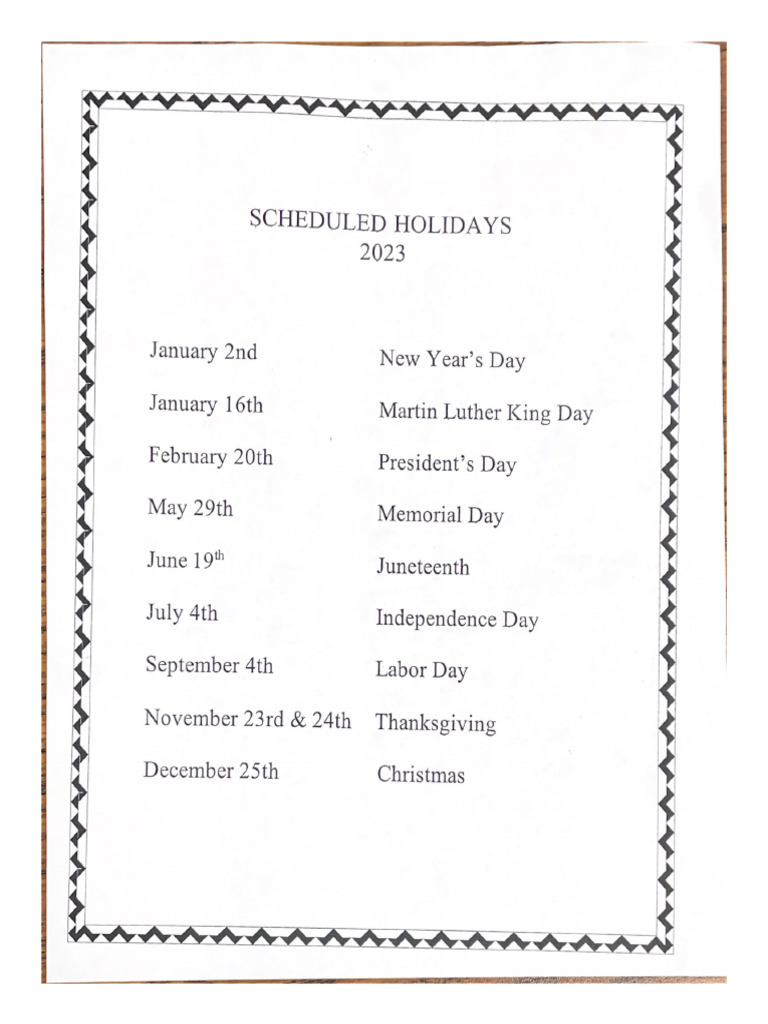 Scheduled Holidays | PDF