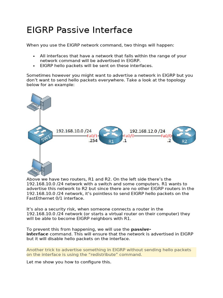 EIGRP Passive Interface | PDF | Computer Network | Router (Computing)