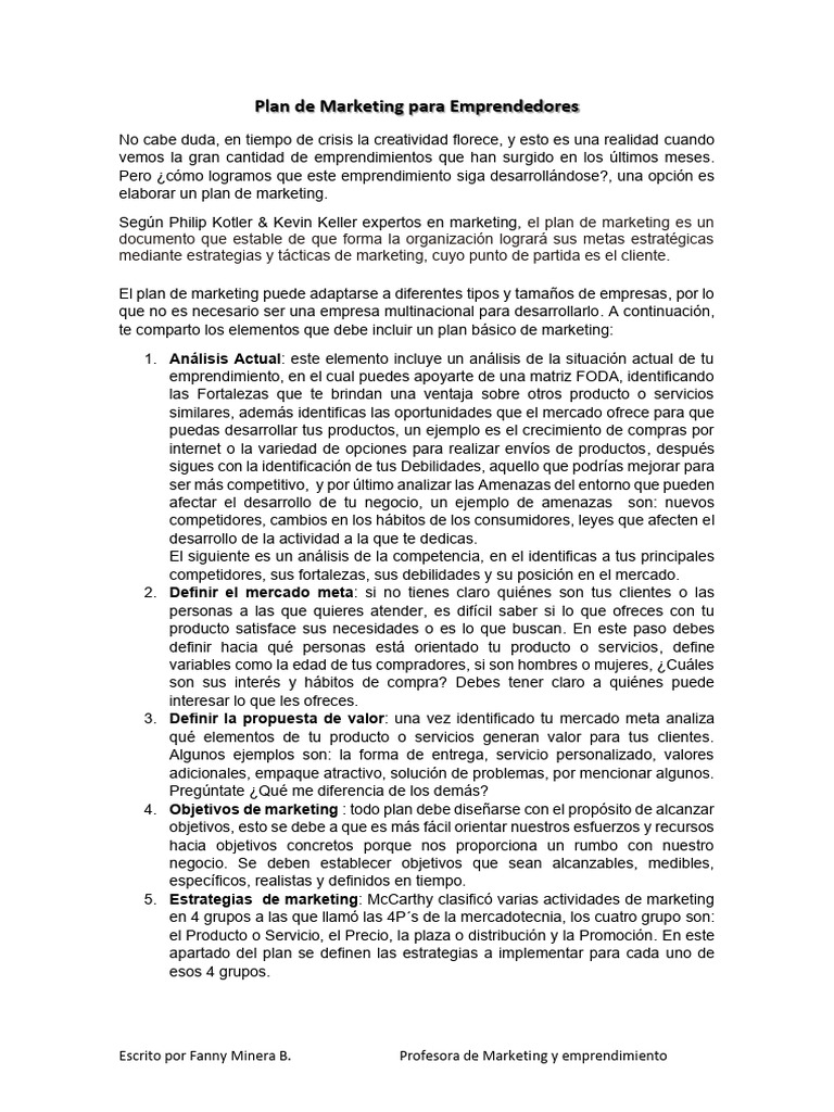 Plan de Marketing para Emprendedores | PDF | Marketing | Producto (Negocio)