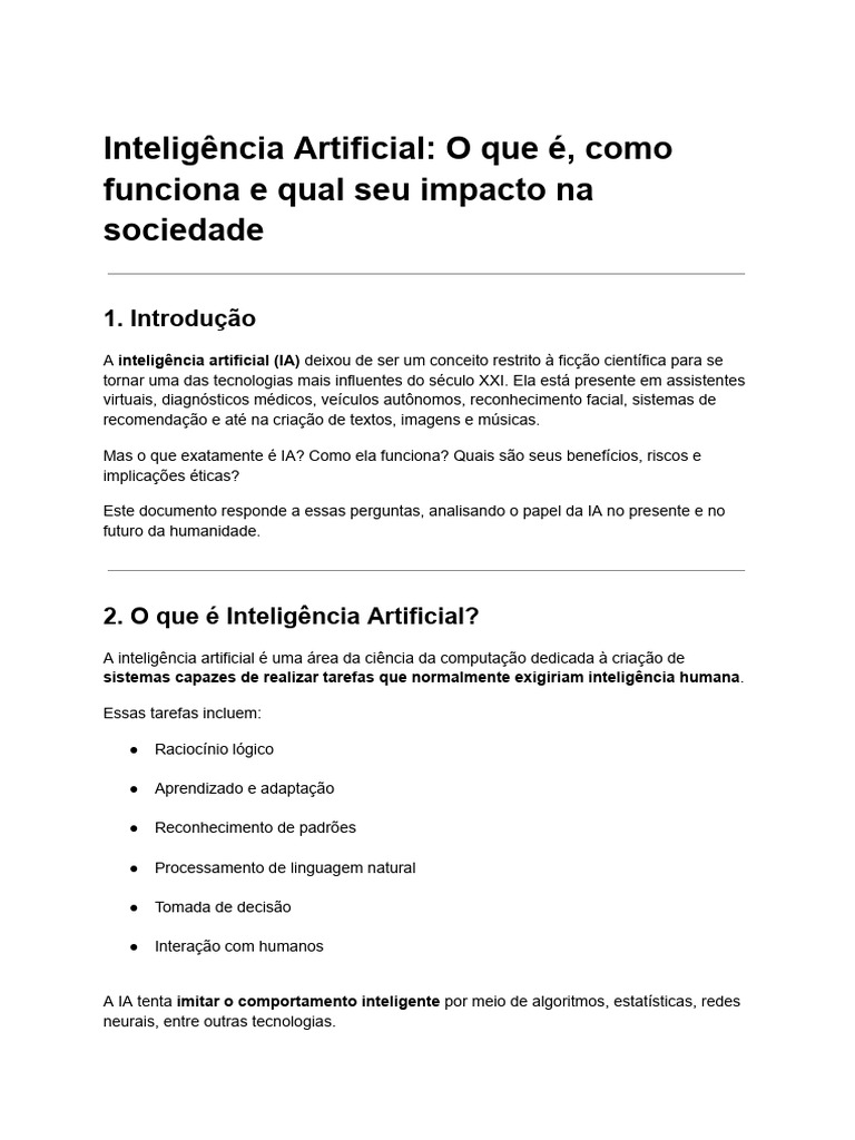Impacto da Inteligência Artificial na Sociedade | PDF | Inteligência ...