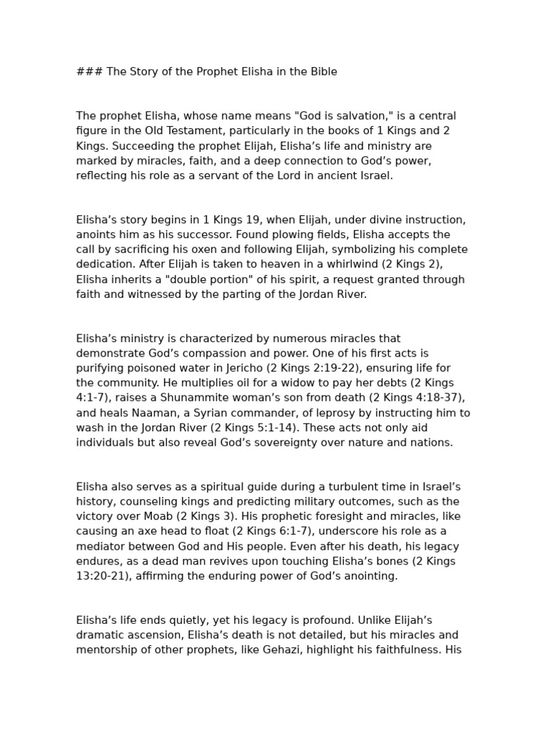 The Story Of The Prophet Elisha In The Bible Pdf Books Of Kings