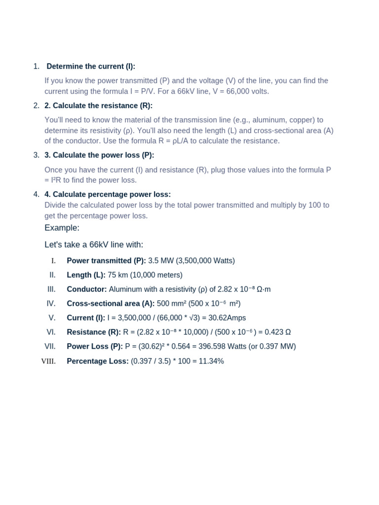 Power Loss Calculation in 66kV Lines | PDF