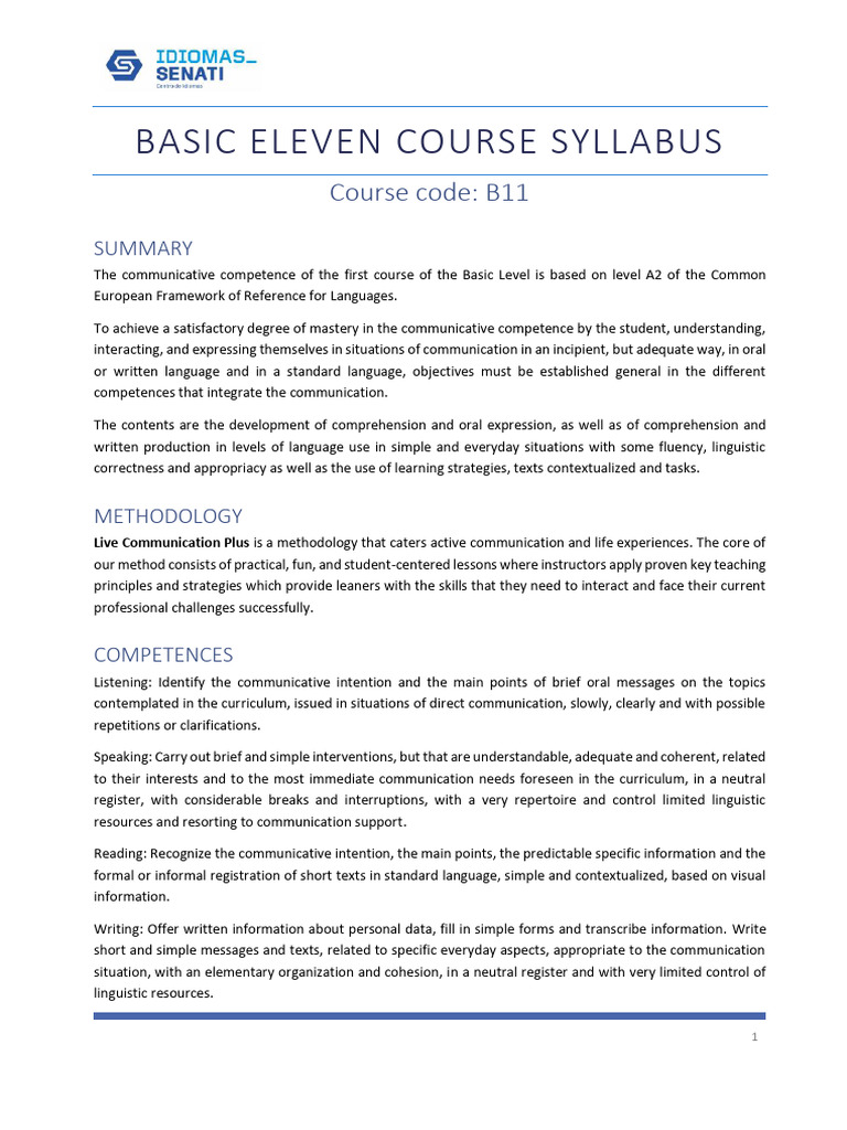 Basic Eleven English Course Syllabus | PDF | Communication | Reading ...