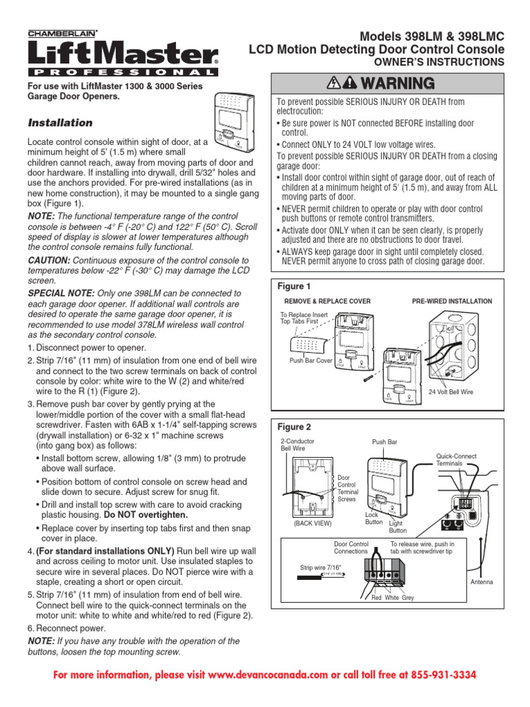 LiftMaster 398LM Installation Guide | PDF | Screw | Door