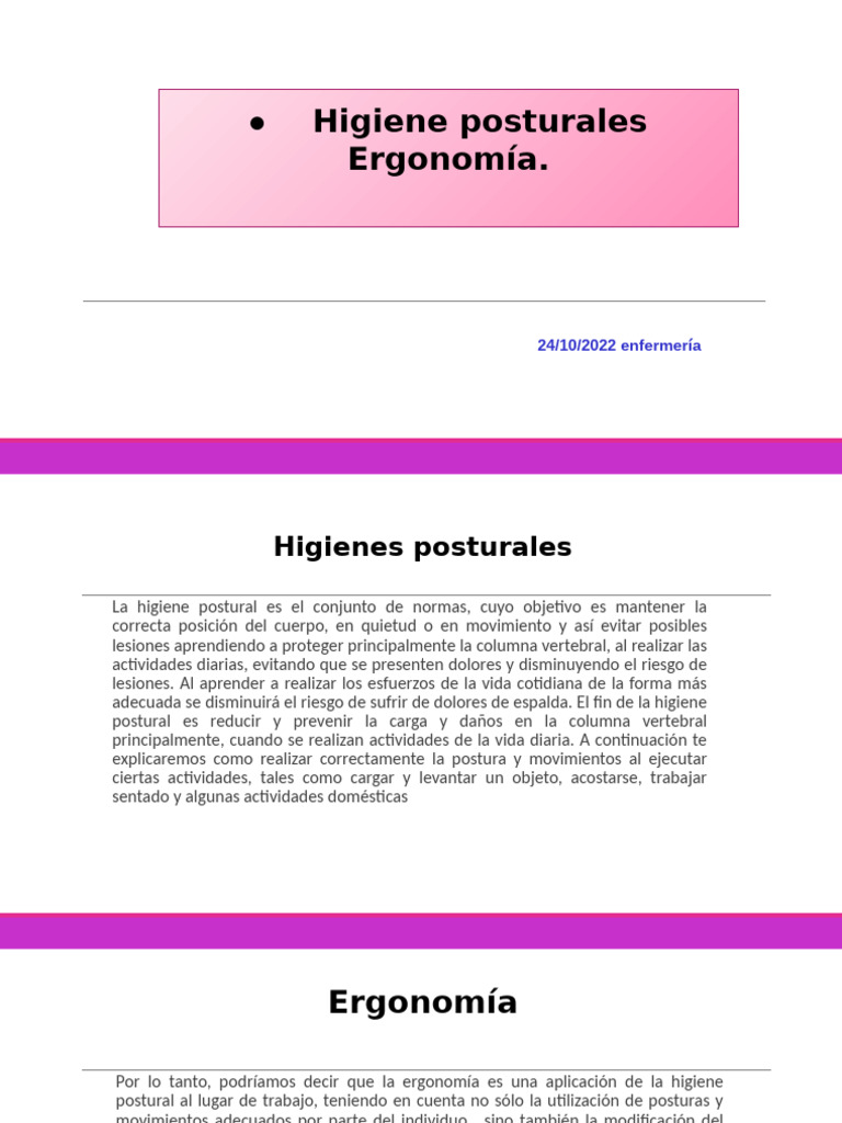 La Ergonimetria y Higiene Postural | PDF | Dolor lumbar | Rodilla