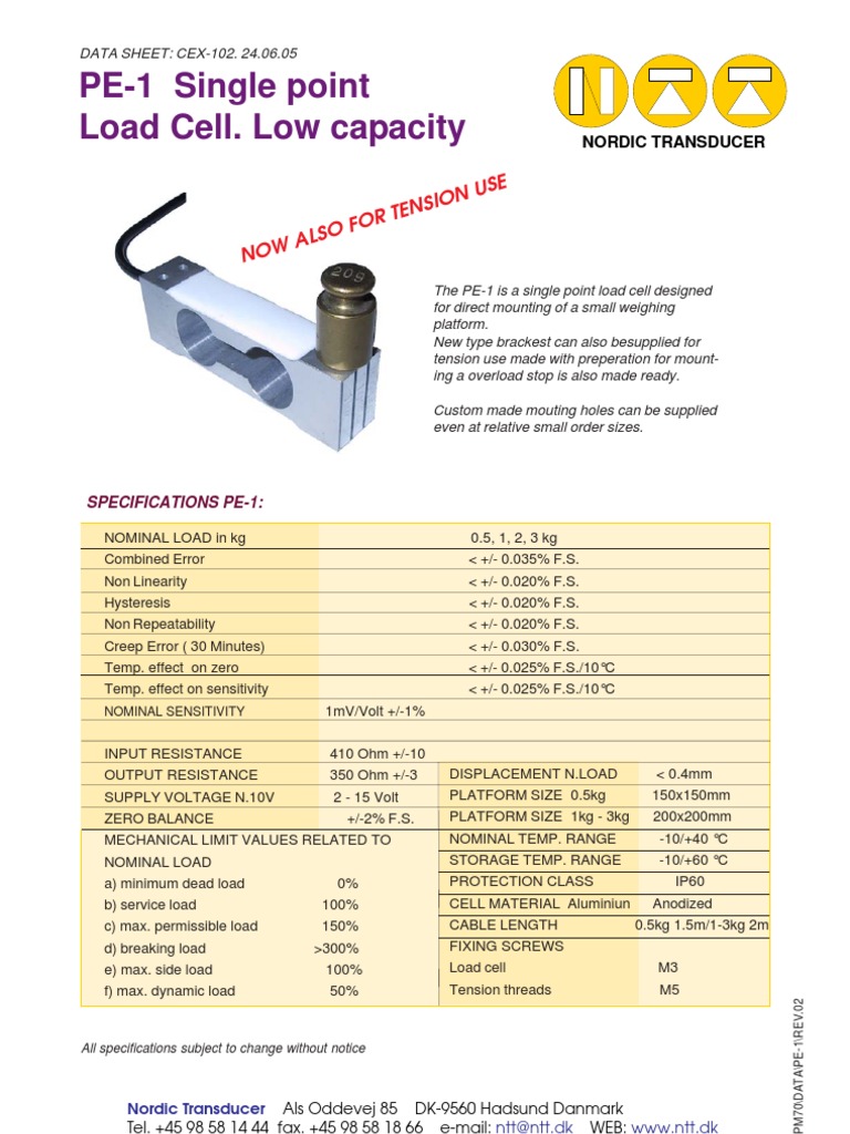 PE-1 Single Point Load Cell Specs | PDF