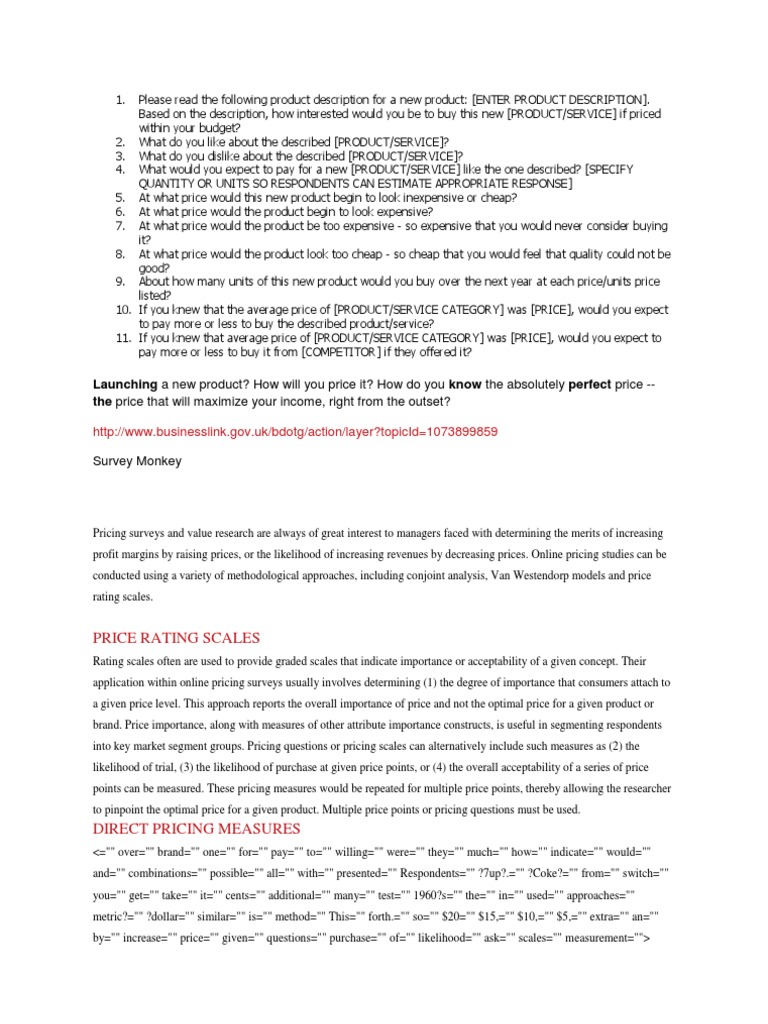 Pricing Survey Methodology Overview | PDF | Strategic Management ...