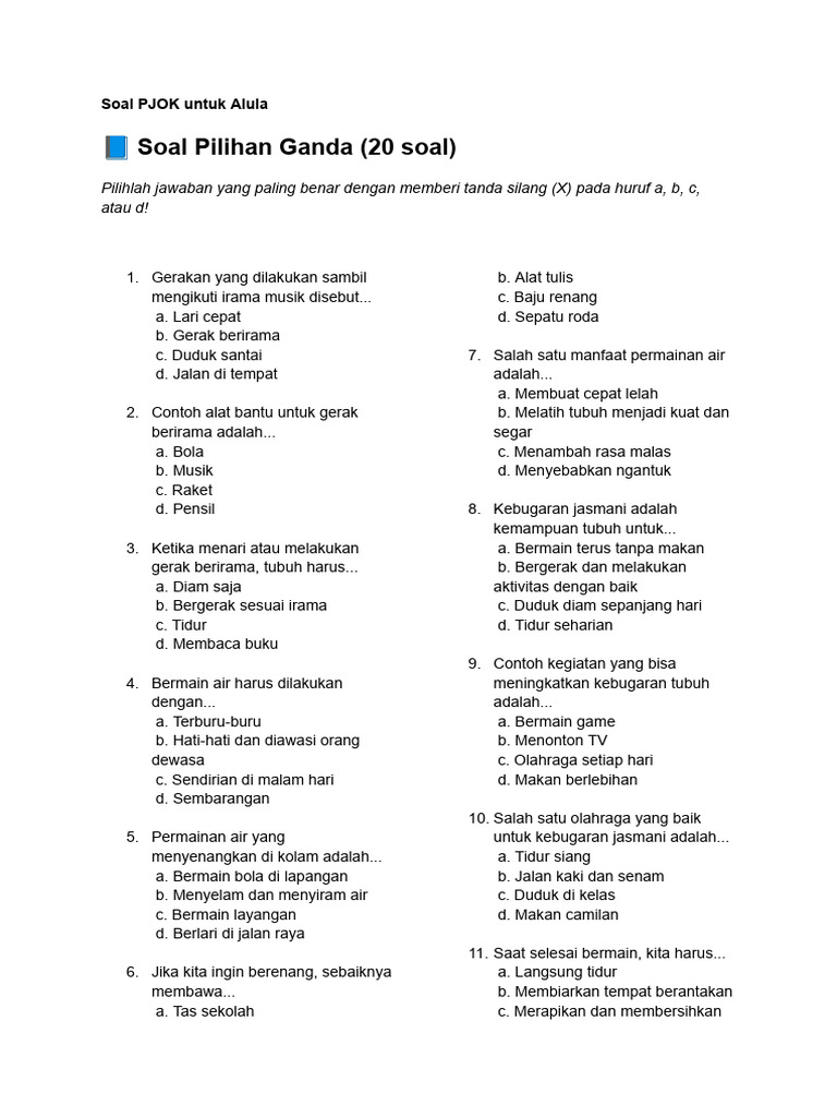 Soal PJOK untuk Siswa Alula | PDF