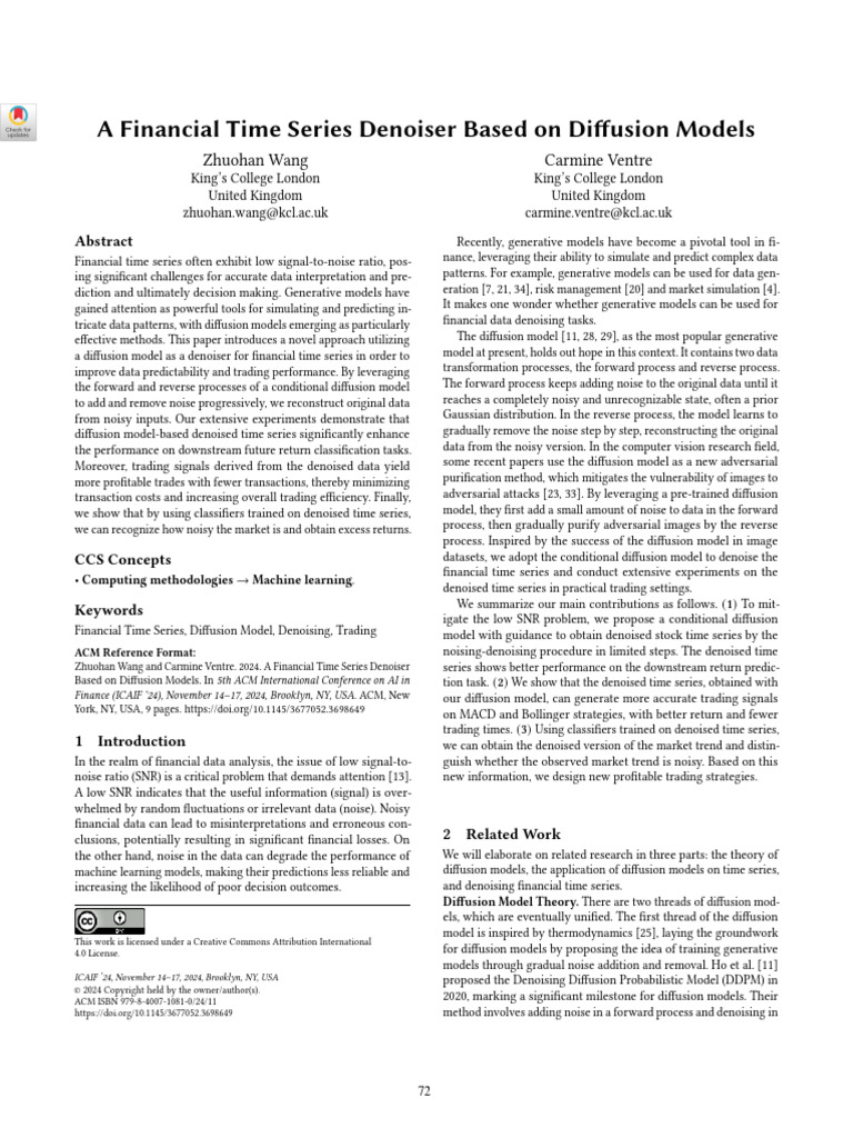 A Financial Time Series Denoiser Based On Diffusion Models | PDF ...