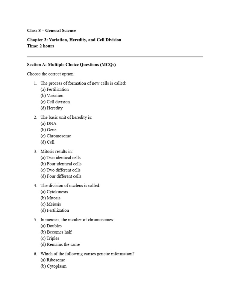 Heredity and Variation in Class 8 Science | PDF | Heredity | Cell (Biology)