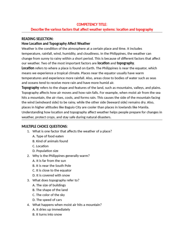 Location and Topography's Impact on Weather | PDF | Rain | Weather