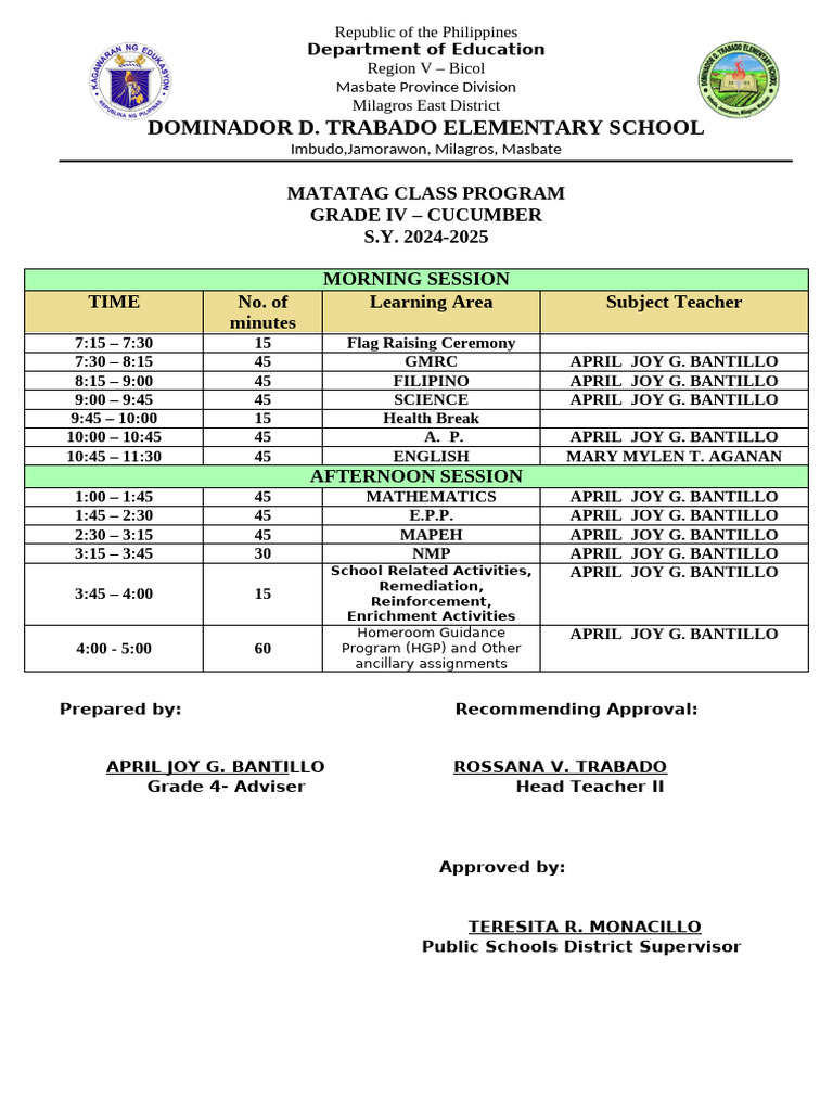 Teacher's Program Mylen | PDF