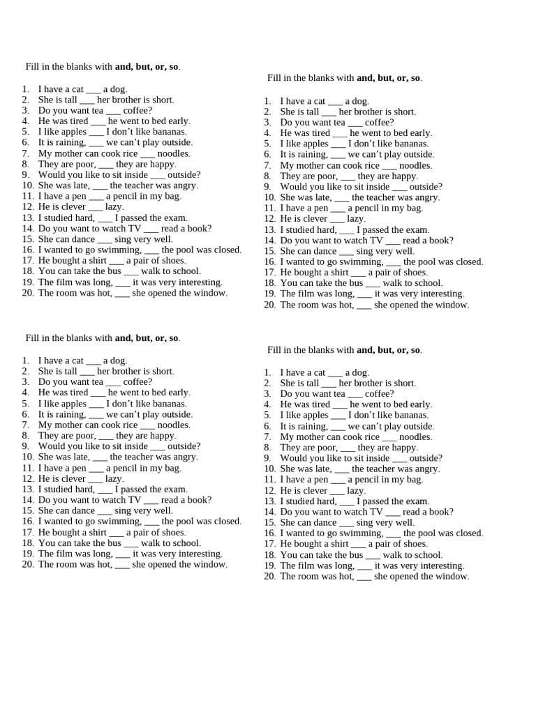 Fill In The Blanks Using Conjunctions Worksheet 7 Turtle