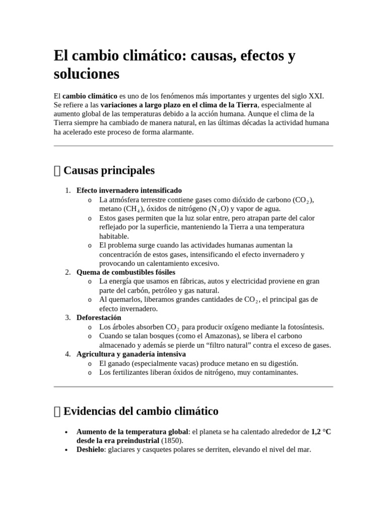 Cambio Climático: Causas y Soluciones | PDF | Gases de efecto ...