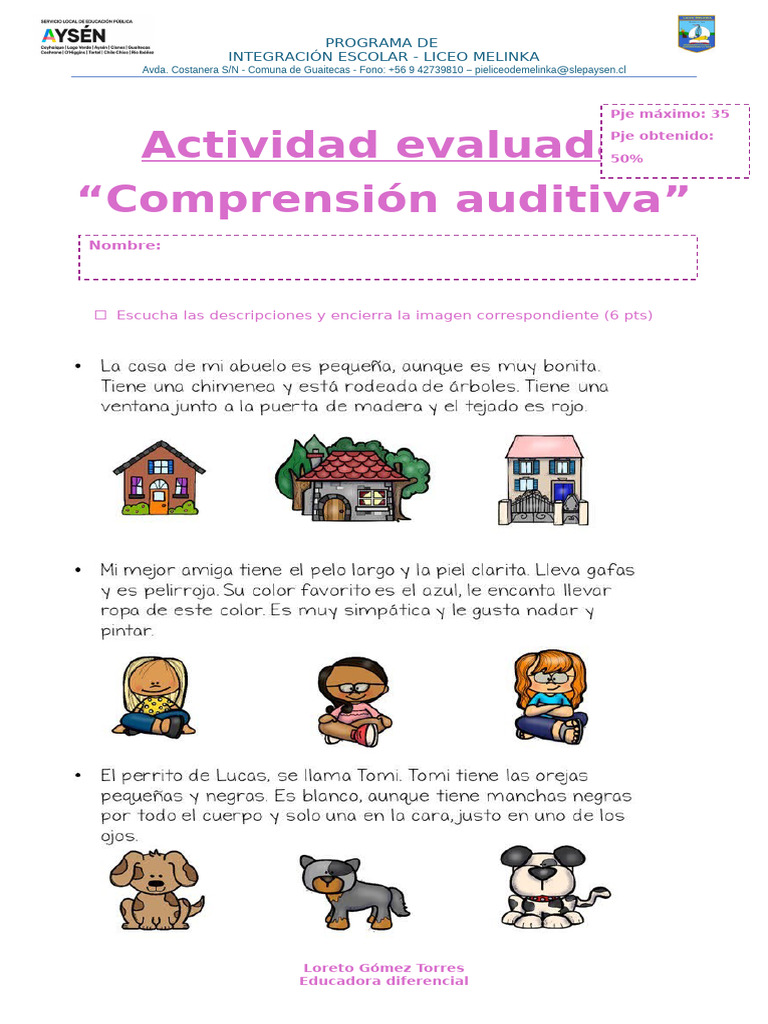 Actividades de Comprensión Auditiva Escolar | PDF