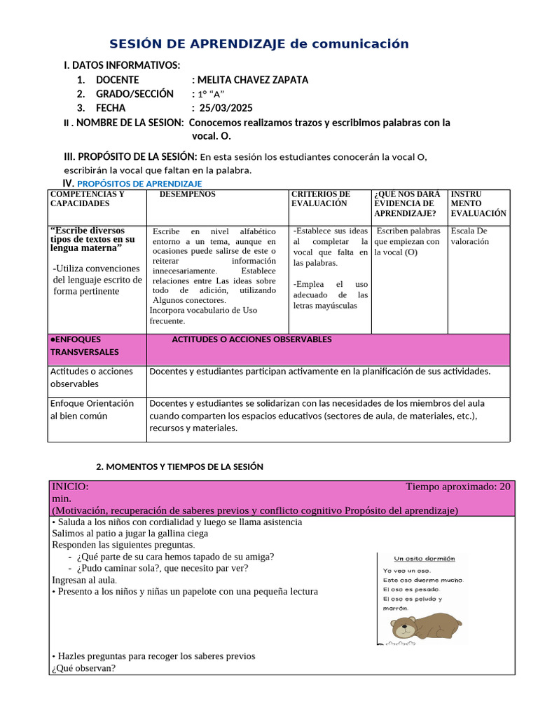 Aprendizaje de la Vocal O en 1° A | PDF | Aprendizaje | Enseñando