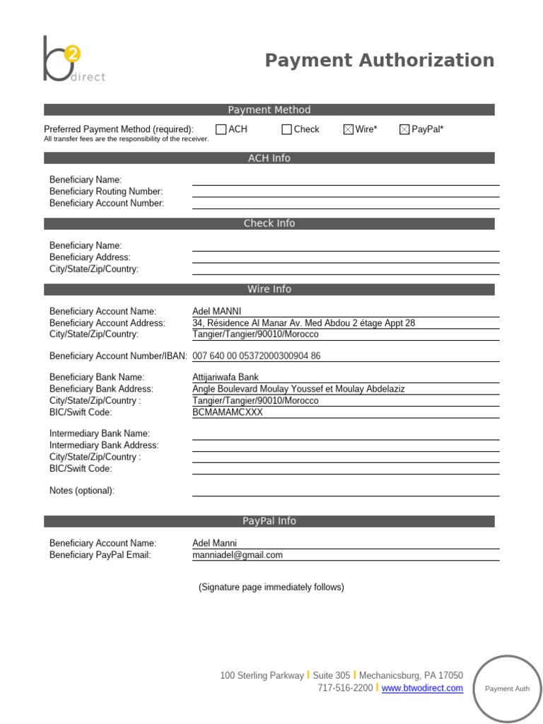 Payment Authorization for Adel Manni | PDF | Pay Pal | Payments