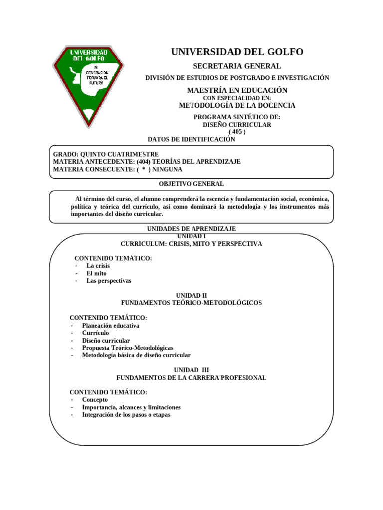 Diseño Curricular en Educación Superior | PDF | Plan de estudios ...