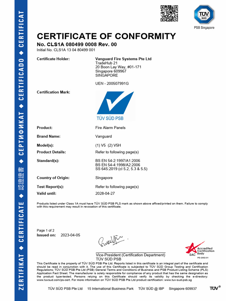 SCDF Certificate of Conformity for Fire Alarms | PDF