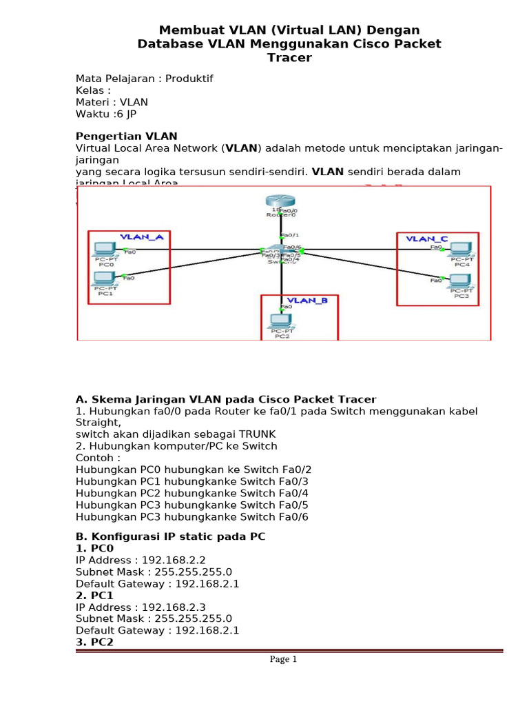 Konfigurasi VLAN di Cisco Packet Tracer | PDF