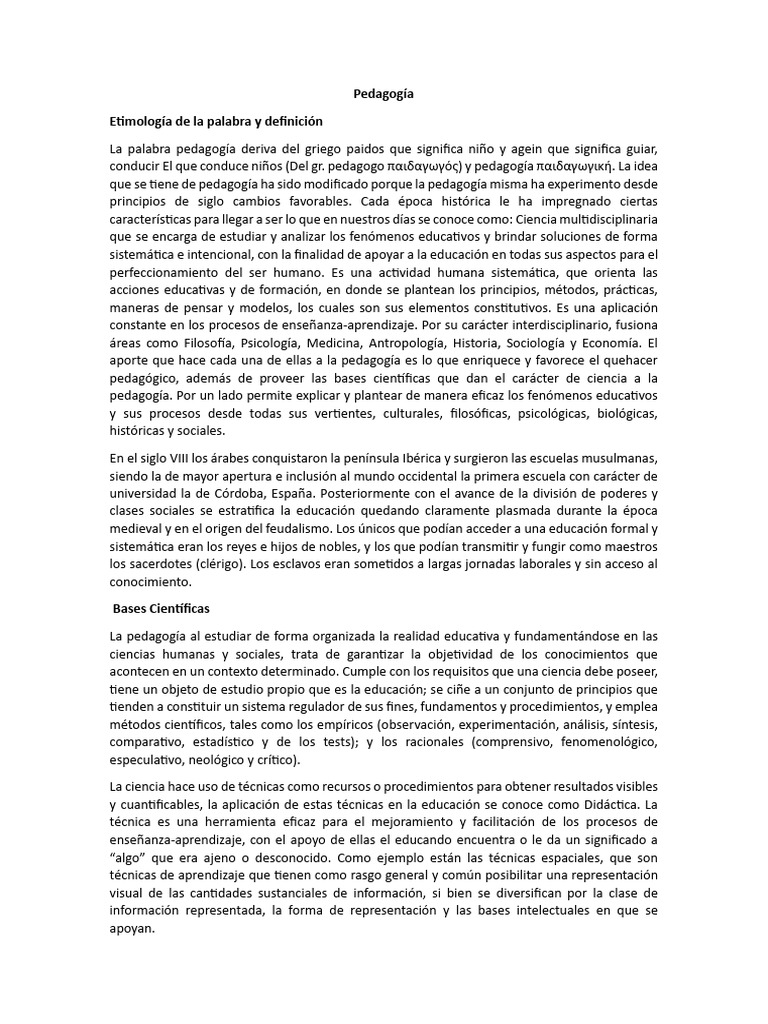 Definición y bases de la pedagogía moderna | PDF | Pedagogía | Aprendizaje