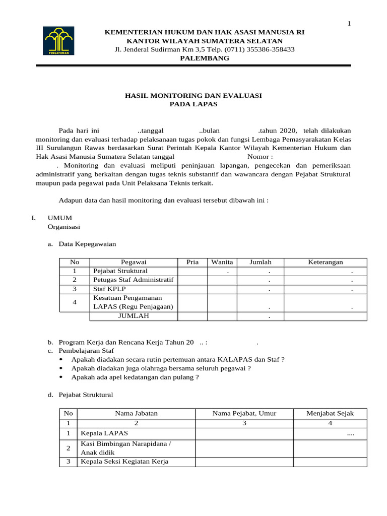 Hasil Evaluasi Lapas Kelas III 2020 | PDF