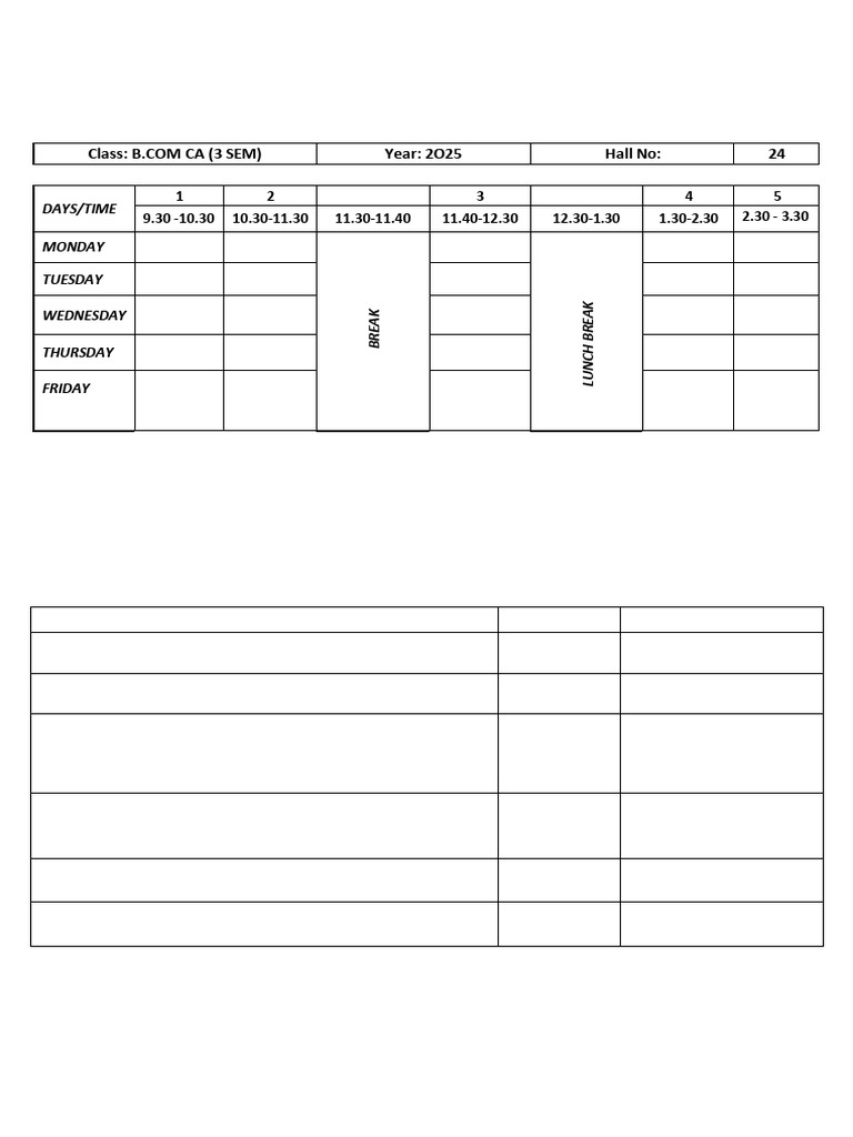 B.Com CA 3rd Sem Timetable 2025 | PDF