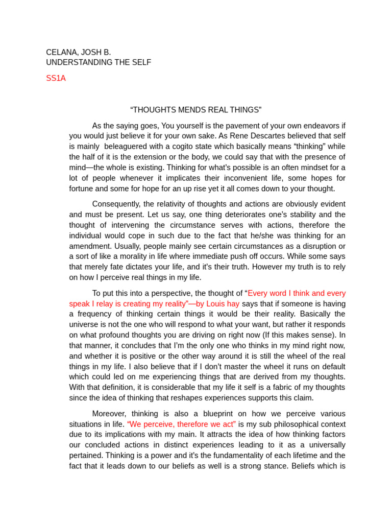 Josh's Philosophy | PDF | Thought | Idea