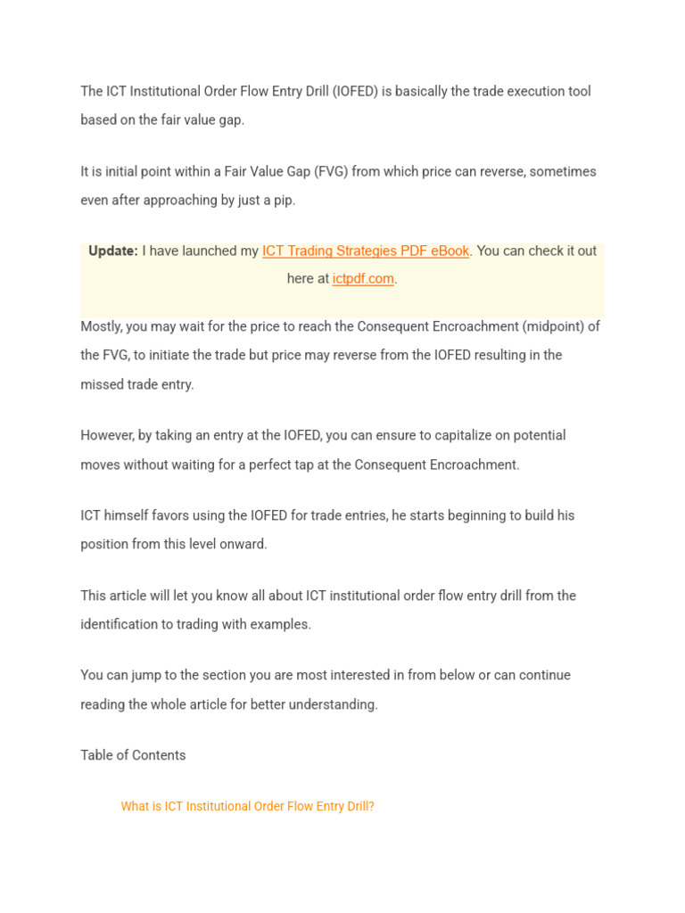 The ICT Institutional Order Flow Entry Drill (IOFED) Is Basically The Trade  Execution Tool Based On The Fair Value Gap | PDF | Market Trend | Business