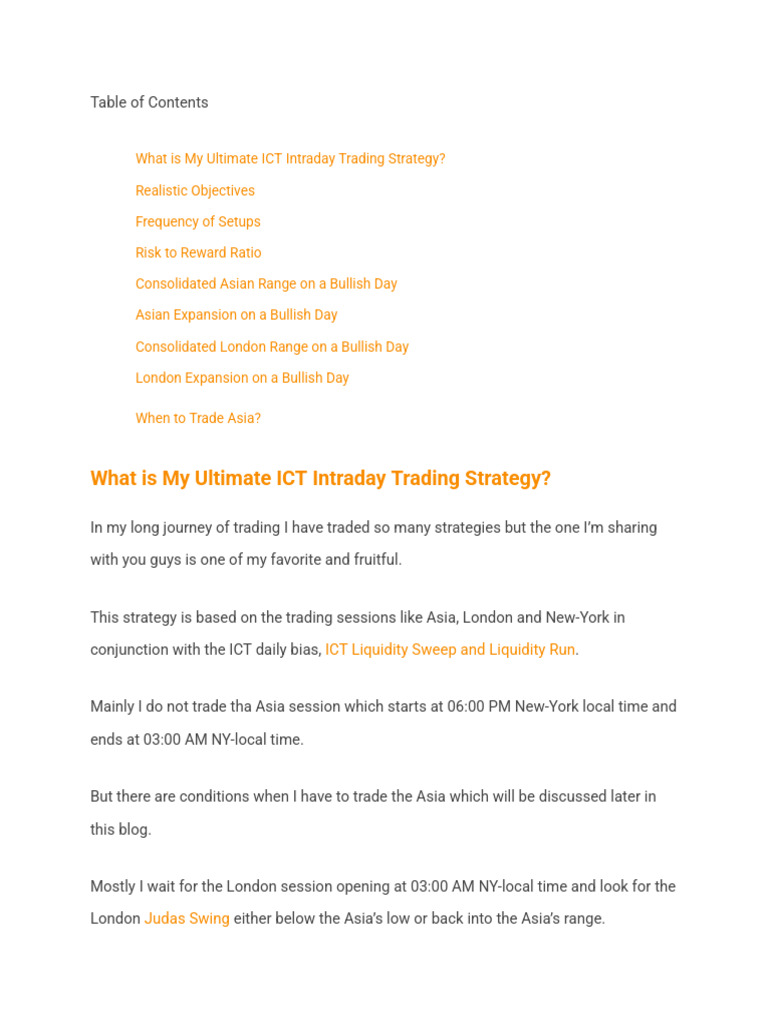 ICT Intraday Trading Strategy Guide | PDF | Day Trading | Investing
