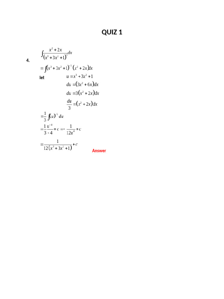 QUIZ 1 Problem 4 Integral Calculus | PDF