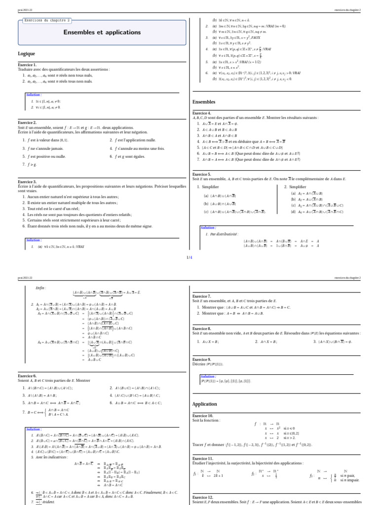 Exercices sur Ensembles et Applications | PDF | Inclusion ...