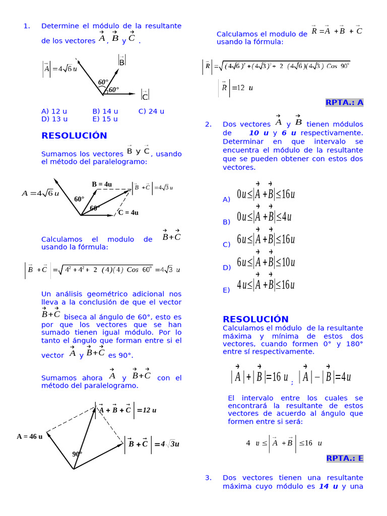 Módulos y Resultantes de Vectores en Física | PDF | Vector Euclidiano ...