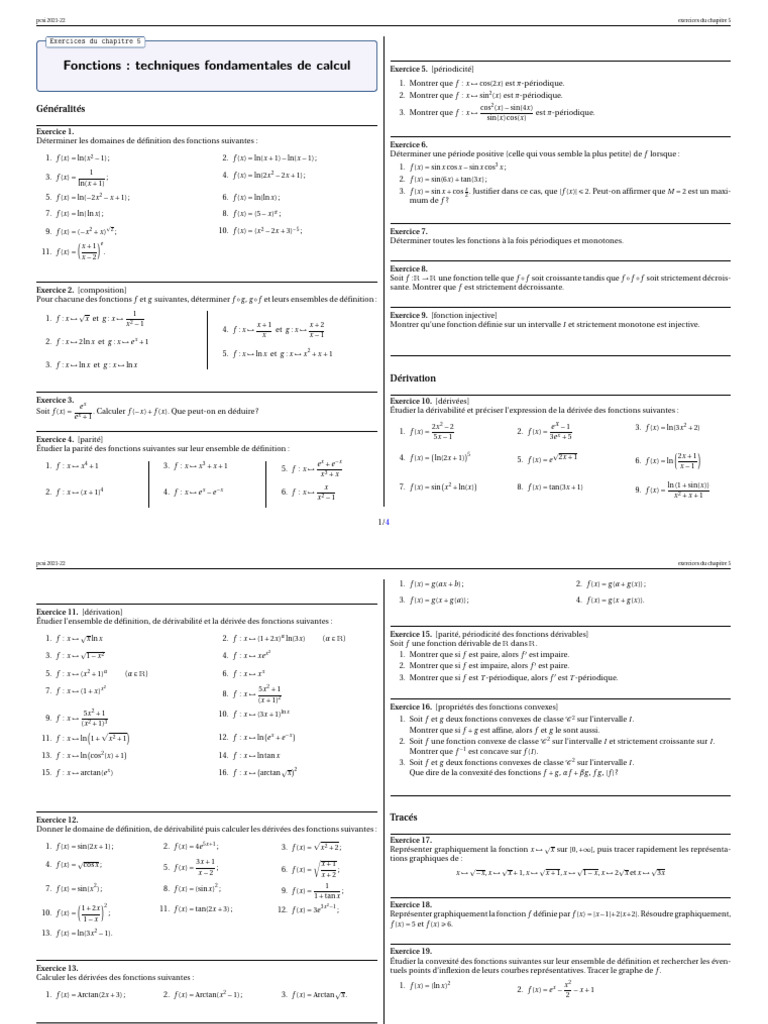 Exercices de Calcul de Fonctions et Dérivées | PDF | Fonction ...
