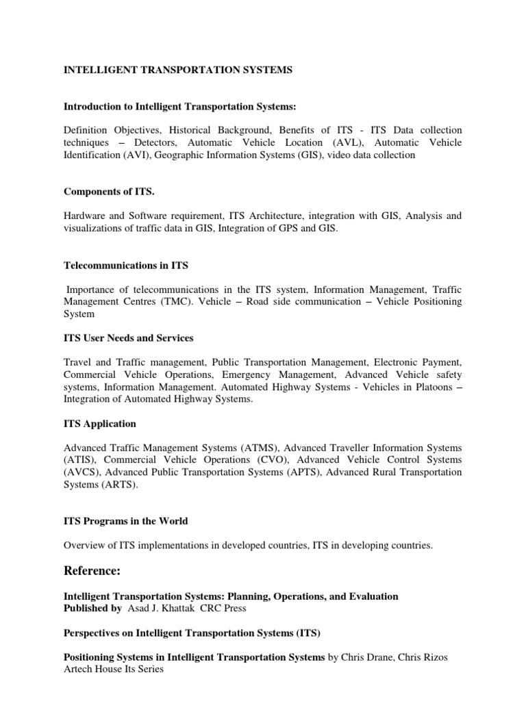 Intelligent Transportation Systems Pdf Technology And Engineering 