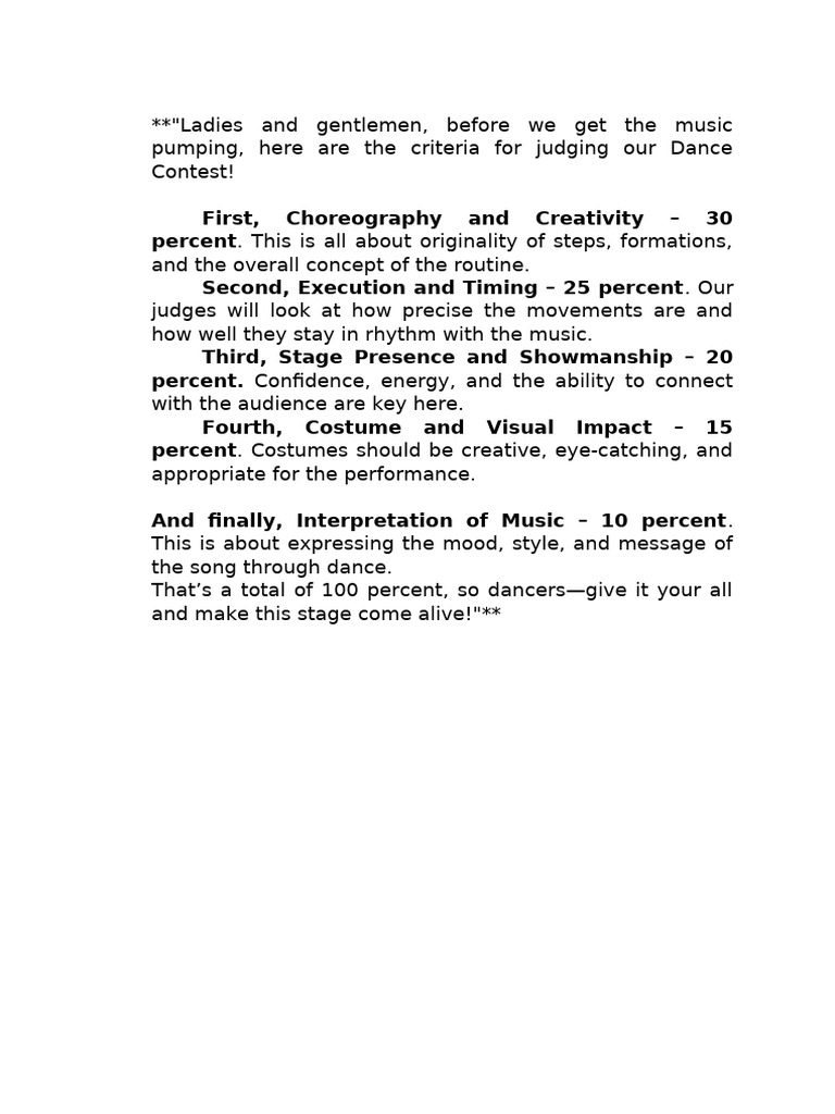 Dance Contest Judging Criteria Explained | PDF