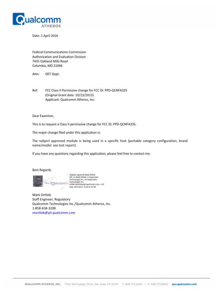 FCC Class II Change Request for Qualcomm | PDF